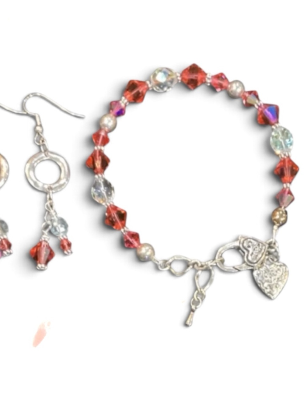 Swarovski Padparadscha and Clear Faceted Crystal Bracelet and Earring Set